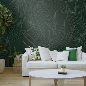 Tropical wallpaper, dark tropical leaves, leaf print wall mural, botanical wallpaper, Self Adhesive, Peel & Stick, Removable wallpaper