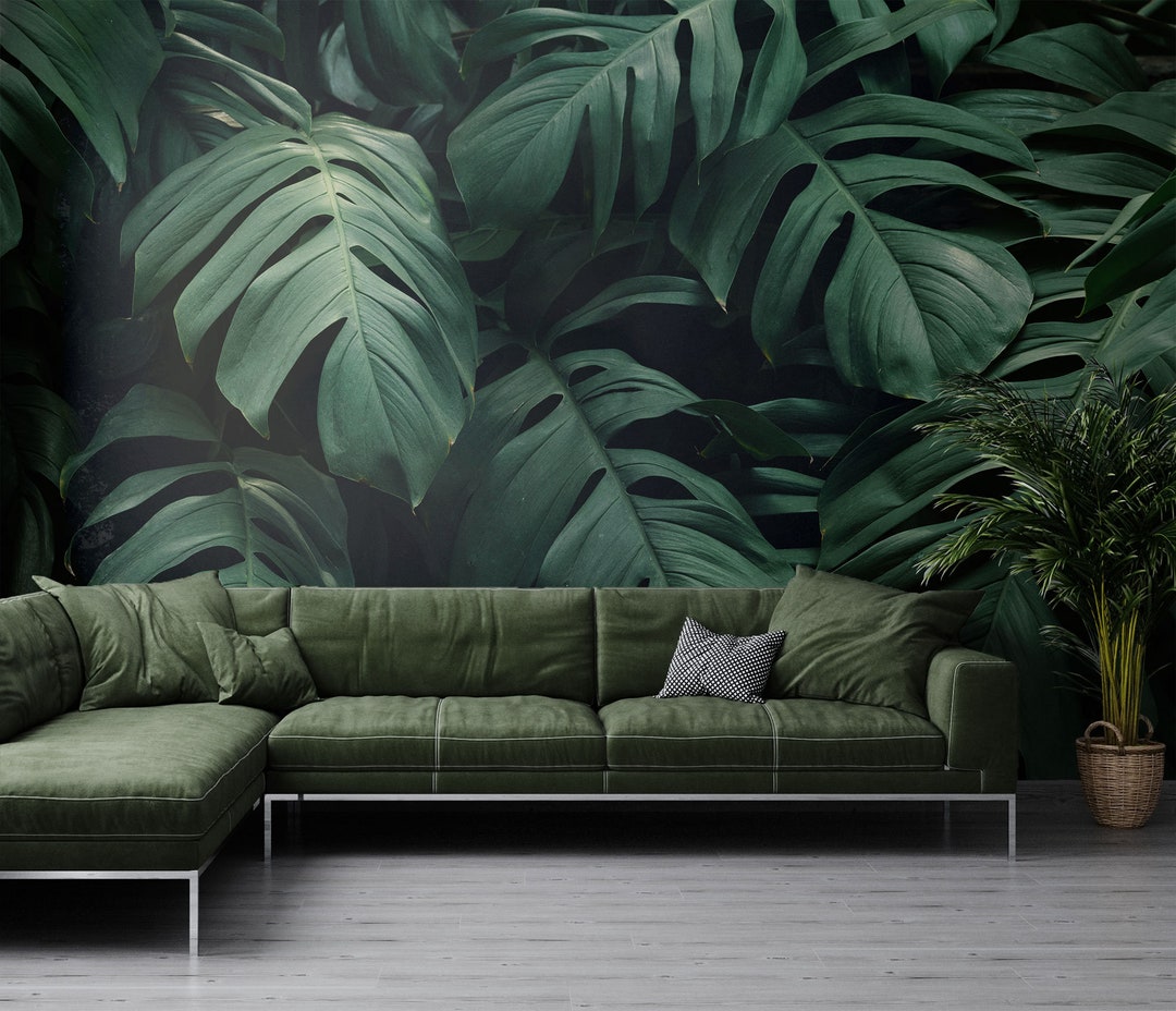 Dark Jungle Wallpaper, Tropical Leaves Wall Mural [peel and Stick (self ...