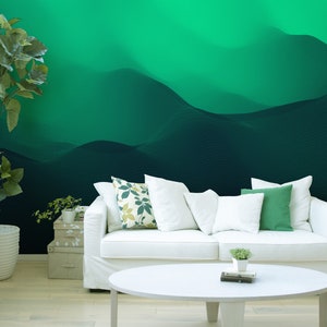 Abstract wallpaper with landscape, green mountains, Wall Mural, Self Adhesive, Peel & Stick, Removable wallpaper