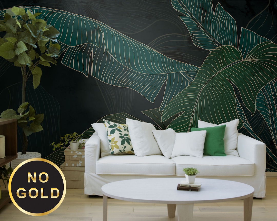 Dark Green Banana Leaves Wall Mural, Tropical Leaf Wallpaper [wall ...