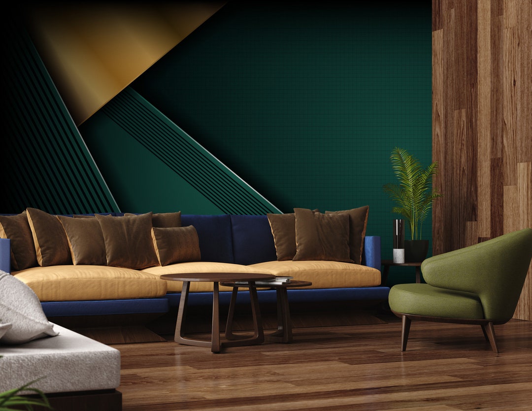 Abstract Luxury Dark Green Wallpaper With Gold | Self Adhesive, Peel ...