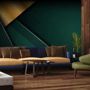 Carta da parati astratta di lusso verde scuro con oro | Autoadesiva, stacca e incolla, carta da parati rimovibile, decorazione da parete verde