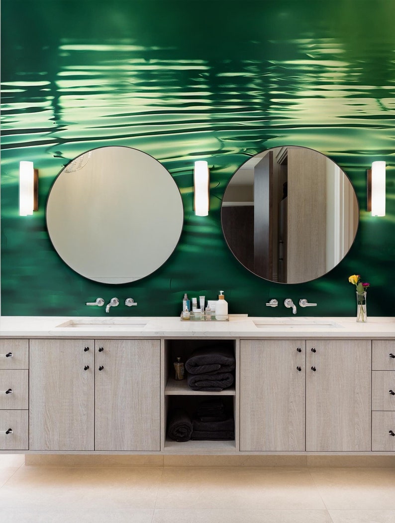 Buy Water Ripples Dark Green Wallpaper, Nature Wall Mural, Home Decor