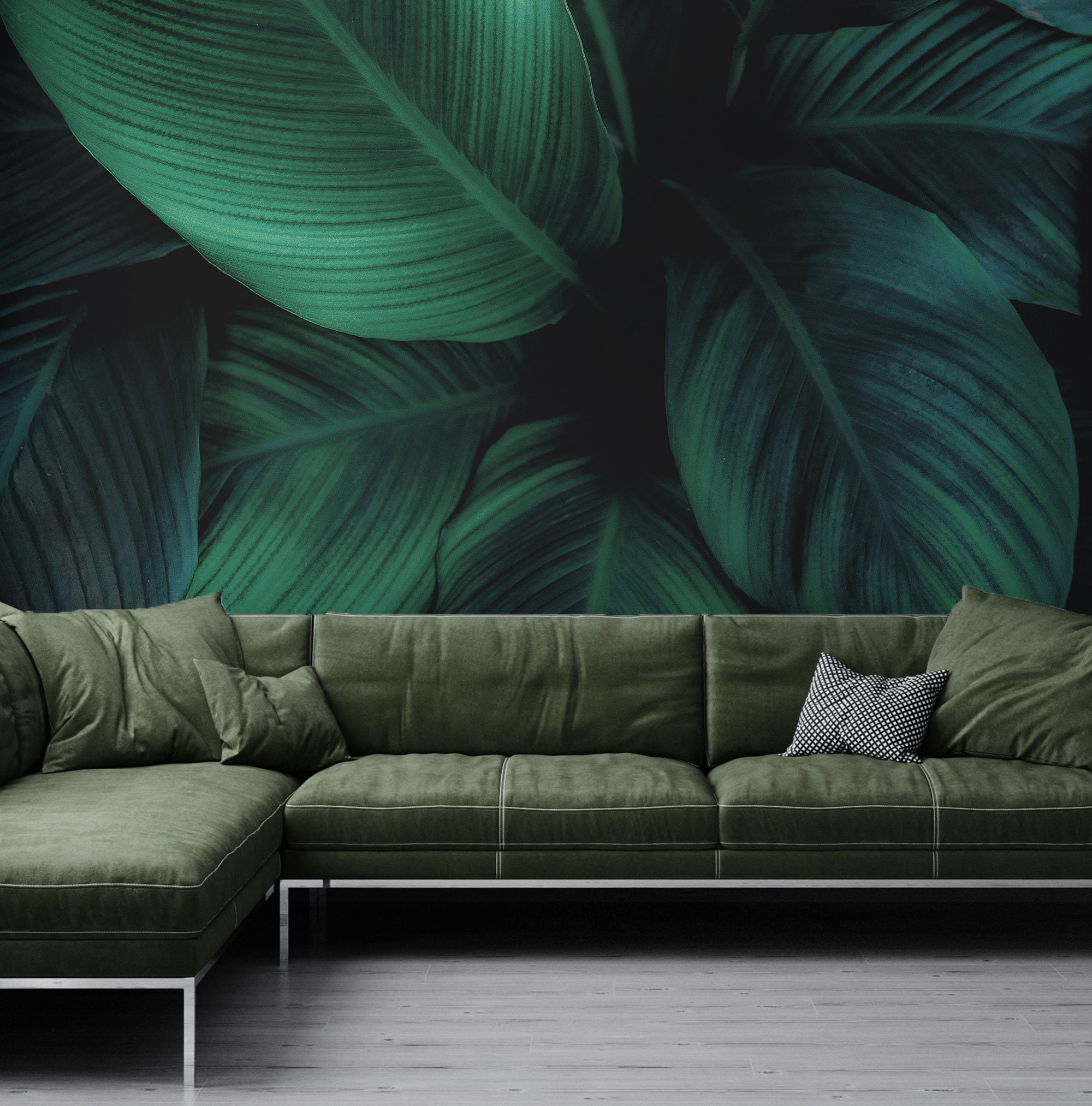 Dark Tropical Green Leaves Wall Mural Self Adhesive Peel & - Etsy