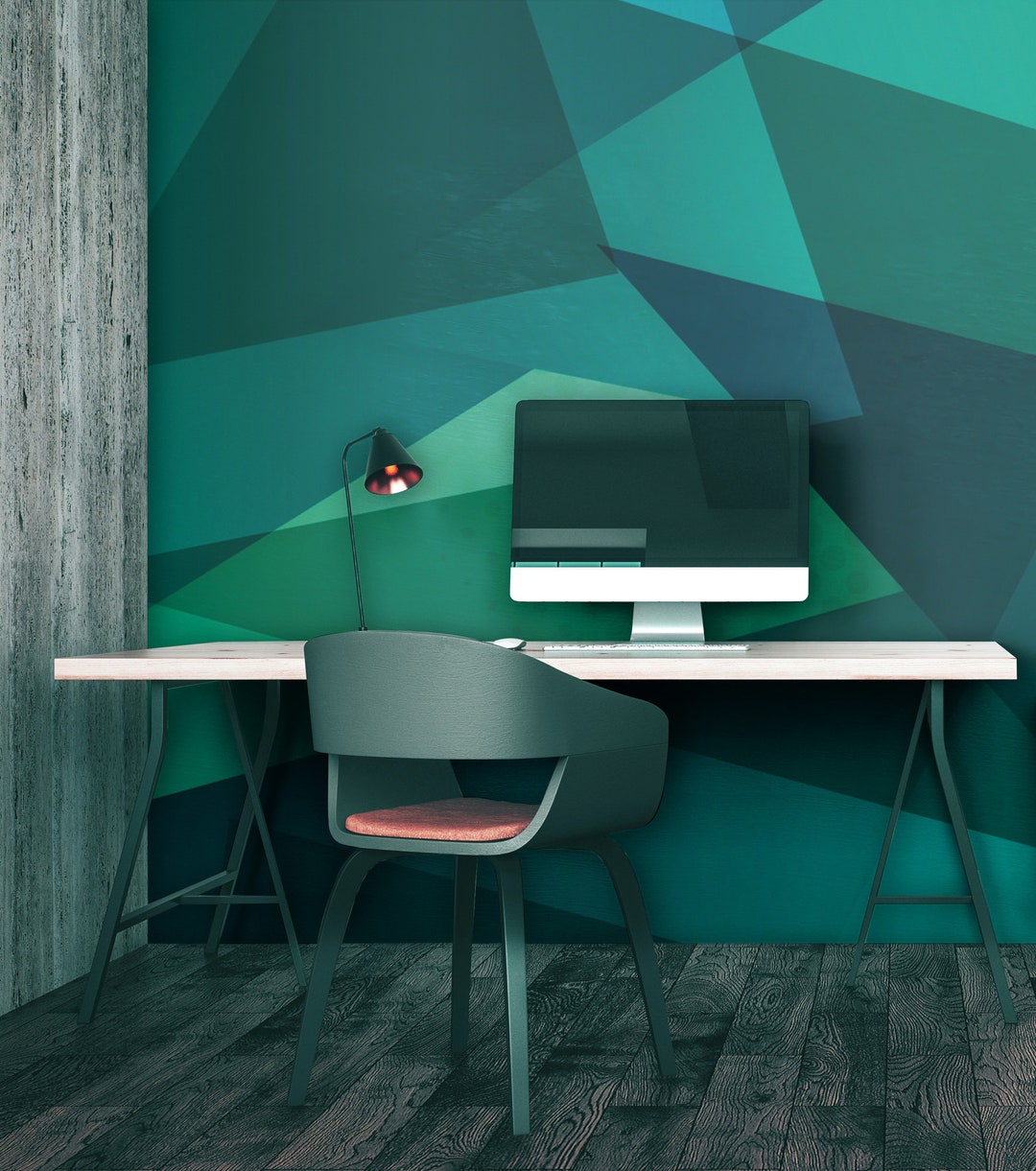 Green Abstract Geometric Wallpaper wall Decor, Peel and Stick self