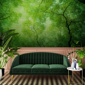 Green leaves forest wallpaper Self Adhesive, Peel & Stick, Removable wallpaper