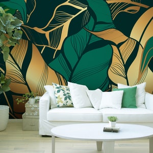Carta da parati astratta con foglie tropicali, carta da parati di lusso con foglie botaniche, decorazione murale, autoadesiva, stacca e incolla, carta da parati rimovibile