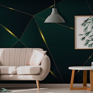 Carta da parati geometrica verde scuro, motivo pietra verde | Carta da parati autoadesiva, stacca e incolla, rimovibile