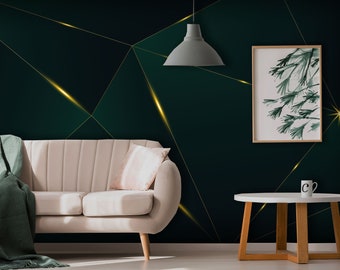 Dark green geometric wallpaper, green stone pattern | Self Adhesive, Peel & Stick, Removable wallpaper