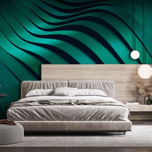 Teal and green abstract wavy lines wallpaper | Self Adhesive, Peel & Stick, Removable wallpaper