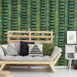 Bamboo sticks with green tiles wallpaper Self Adhesive, Peel & Stick, Removable wallpaper