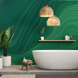 Green abstract, geometric wallpaper, abstract wall mural, botanical wallpaper, Self Adhesive, Peel & Stick, Removable wallpaper