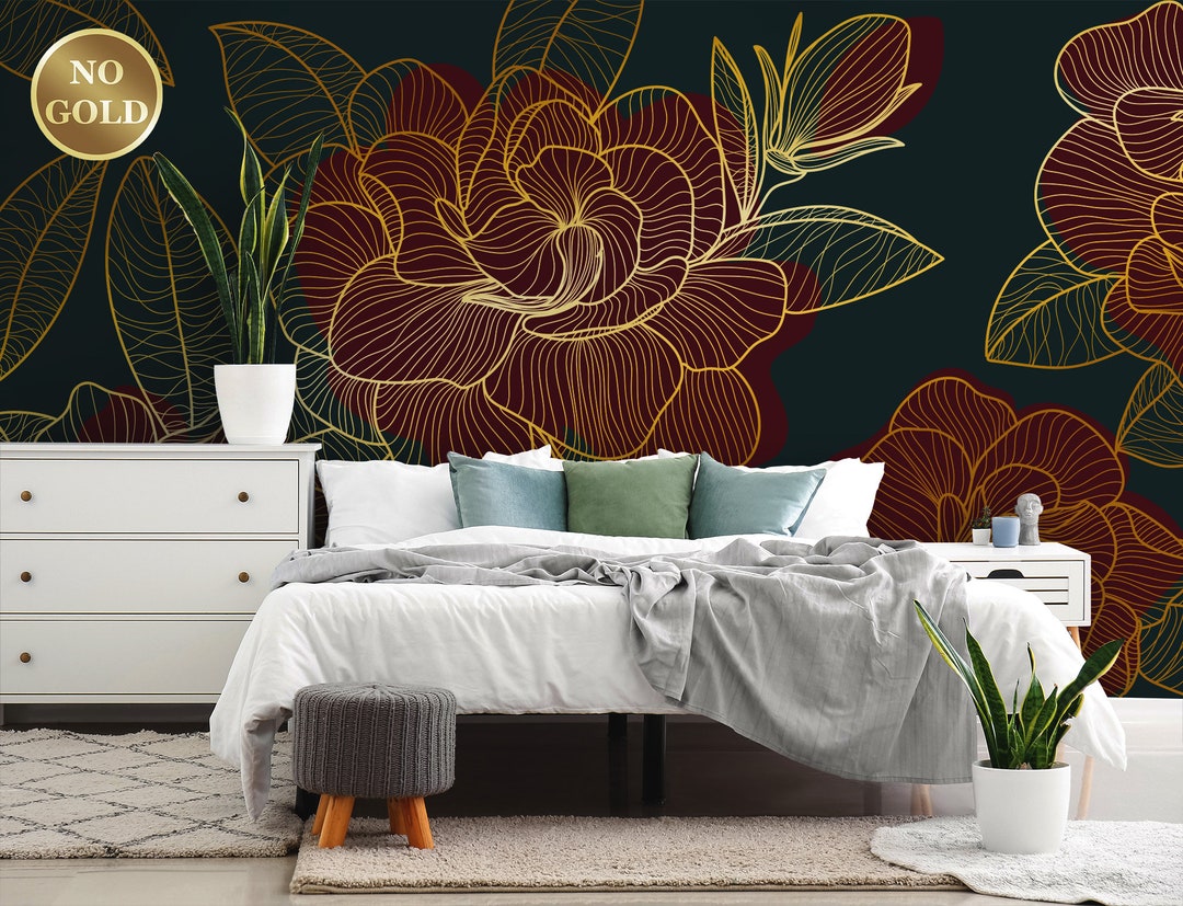 Red Flowers Wallpaper Floral Wall Mural, Removable Wall Decor [wall ...
