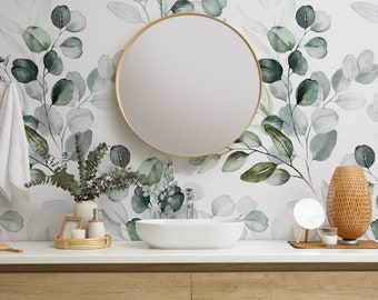 Green leaves and branches wallpaper, plant wall mural, botanical wallpaper, Self Adhesive, Peel & Stick, Removable wallpaper