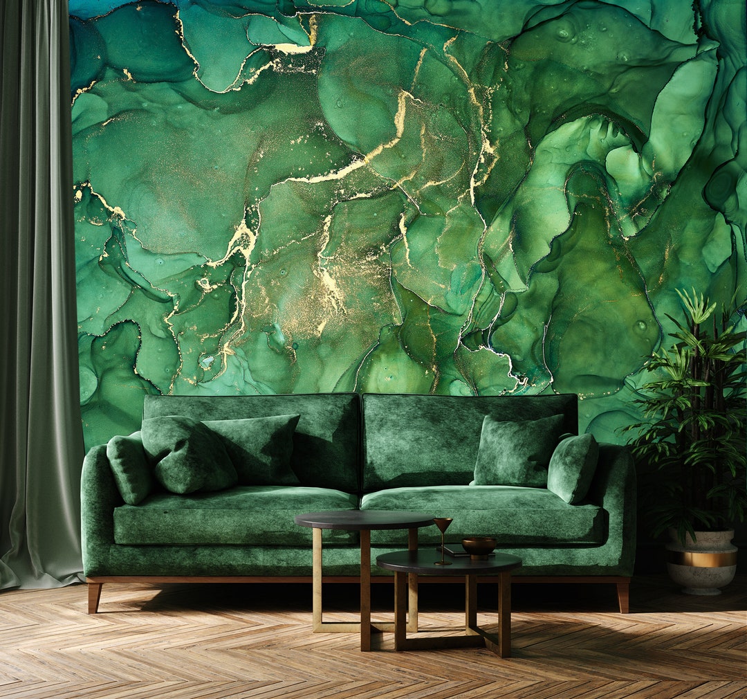 Vivid Green Emerald Marbled Art Wallpaper | Self Adhesive, Peel & Stick ...