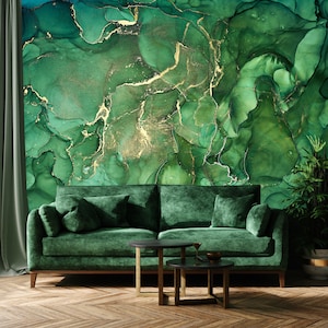 Vivid green emerald marbled art wallpaper | Self Adhesive, Peel & Stick, Removable wallpaper, Green Wall Decor