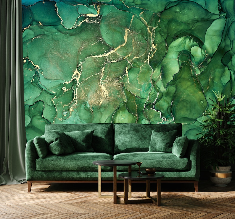 Vivid Green Emerald Marbled Art Wallpaper Self Adhesive Etsy