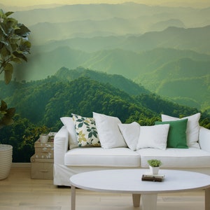 Mountain landscape wallpaper, abstract wall mural, botanical wallpaper, Self Adhesive, Peel & Stick, Removable wallpaper