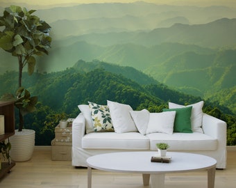 Mountain landscape wallpaper, abstract wall mural, botanical wallpaper, Self Adhesive, Peel & Stick, Removable wallpaper
