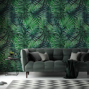 Watercolor exotic palm leaves wallpaper Self Adhesive, Peel & Stick, Removable wallpaper