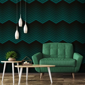 Geometric, modern dark green patterns on a black background, wallpaper, Self Adhesive, Peel & Stick, Removable wallpaper