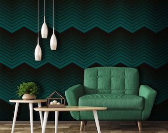 Geometric, modern dark green patterns on a black background, wallpaper, Self Adhesive, Peel & Stick, Removable wallpaper