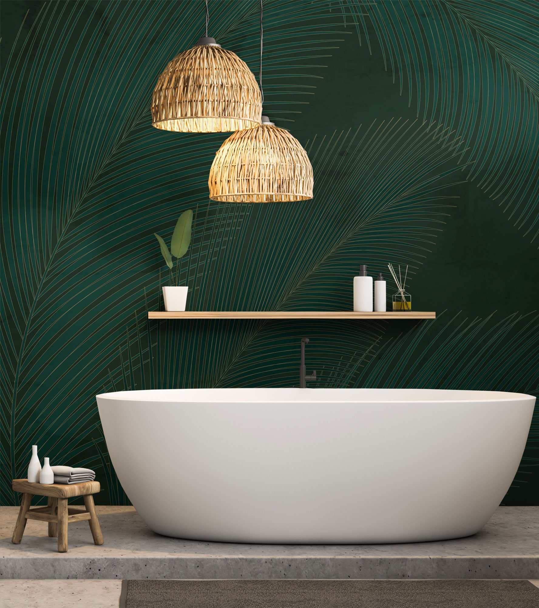 Green Tropical Palm Leaves Wallpaper [wall Decor, Peel and Stick (self ...