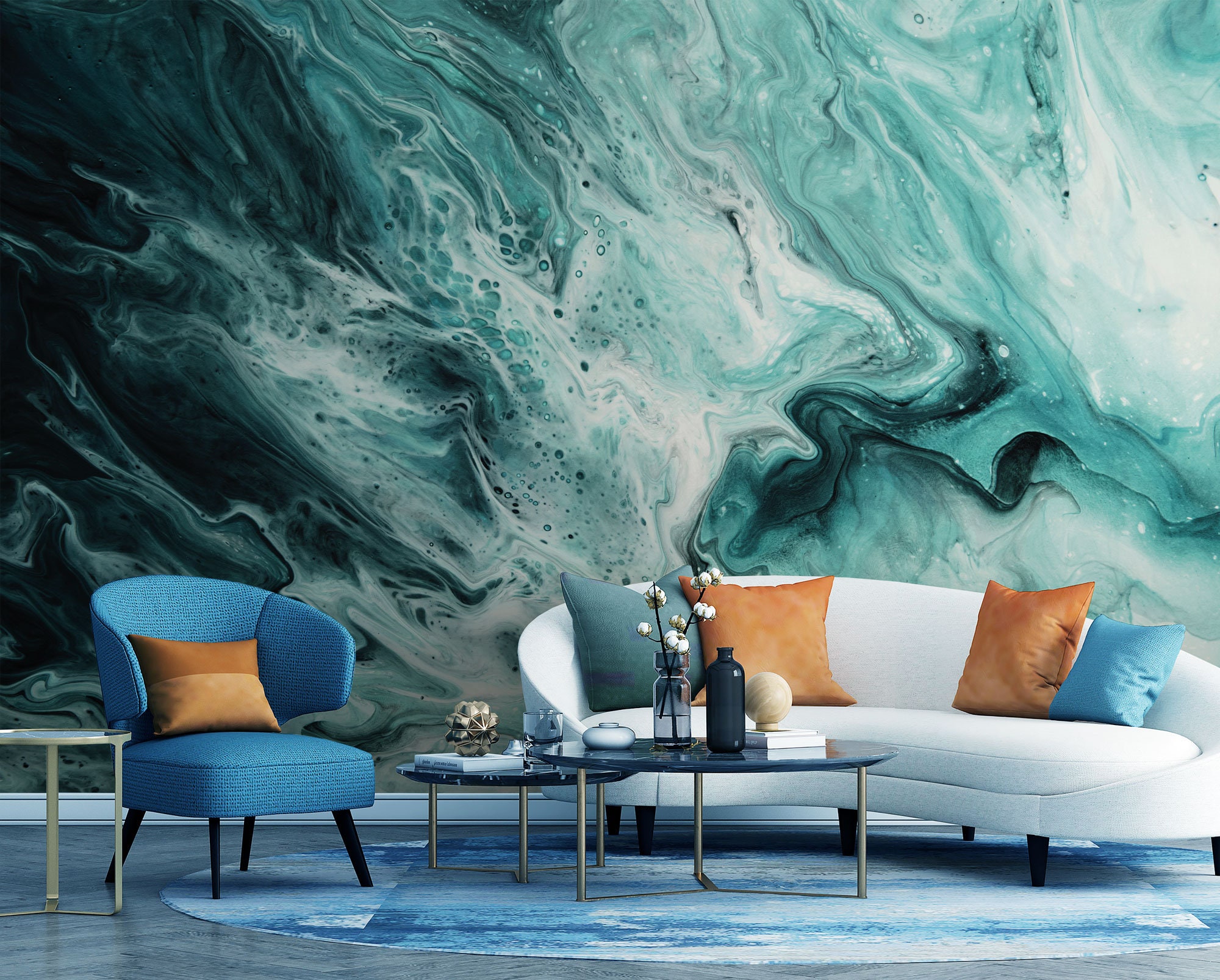 Painters Palette Mural in Blue and Teal Mural Size: Extra Large 350cm
