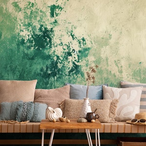 Green grunge abstract concrete wallpaper, modern wall mural [Peel and Stick (Self Adhesive) or Traditional Vinyl Wallpaper]