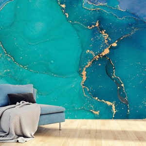 Green and blue matte marble wallpaper | Self Adhesive, Peel & Stick, Removable wallpaper, Green Wall Decor