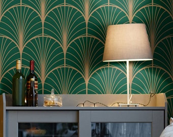 Green art deco pattern wallpaper | Self Adhesive, Peel & Stick, Removable wallpaper