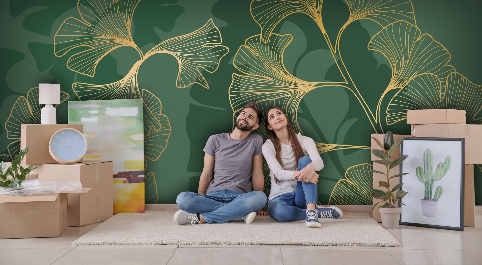 Carta Da Parati Adesiva Floreale Verde E Oro | 44.5cm X 7m | Autoadesiva E Rimovibile | Per Pareti E Mobili