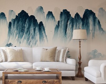 Watercolor chinese landscape wallpaper Self Adhesive, Peel & Stick, Removable wallpaper