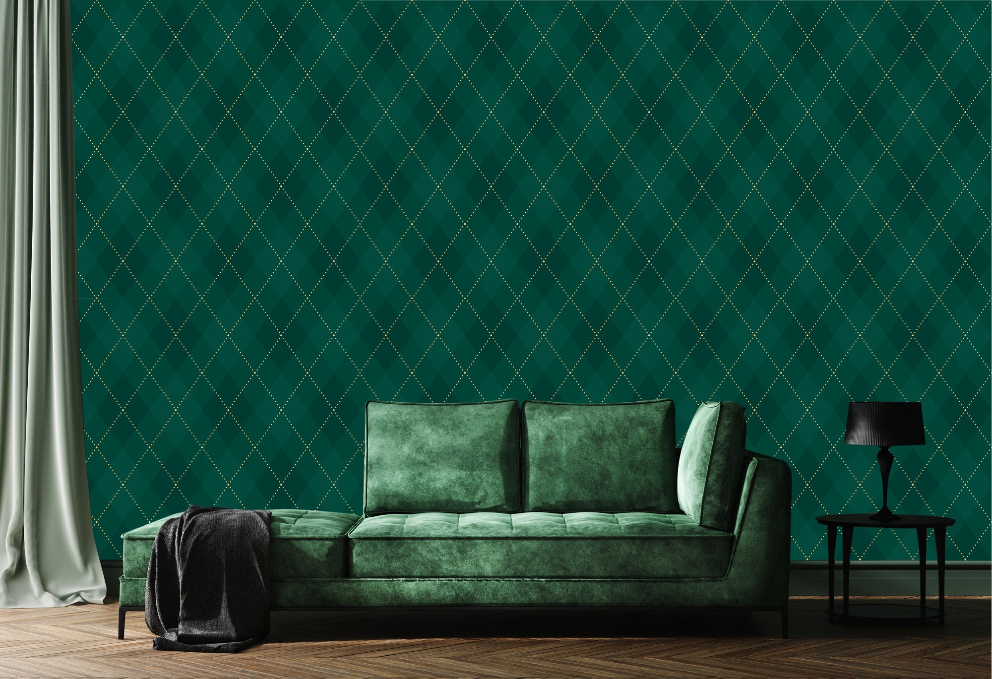 Green and Yellow Diamond Pattern Wallpaper Self Adhesive Etsy