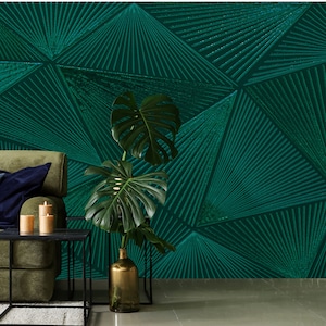 Teal triangle geometric wallpaper | Self Adhesive, Peel & Stick, Removable wallpaper, Green Wall Decor