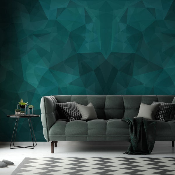 Abstract teal triangles Geometric wallpaper Self Adhesive, Peel & Stick, Removable wallpaper