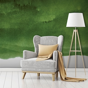 Watercolor green abstract wallpaper, aquarelle mural | Self Adhesive, Peel & Stick, Removable wallpaper
