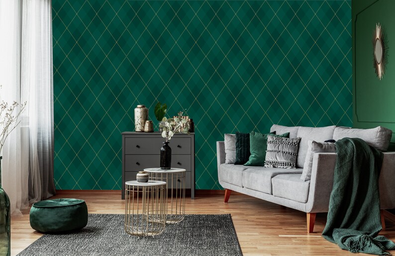 Green and Yellow Diamond Pattern Wallpaper Self Adhesive Etsy