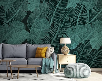 Tropical leaves pattern, jungle pattern, leaves pattern, wallpaper | Self Adhesive, Peel & Stick, Removable wallpaper