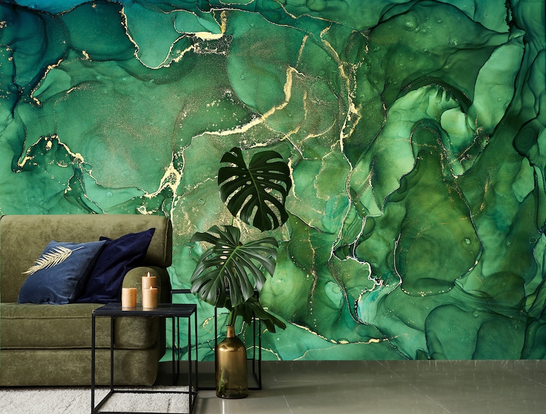 Vivid Green Emerald Marbled Art Wallpaper Self Adhesive Etsy
