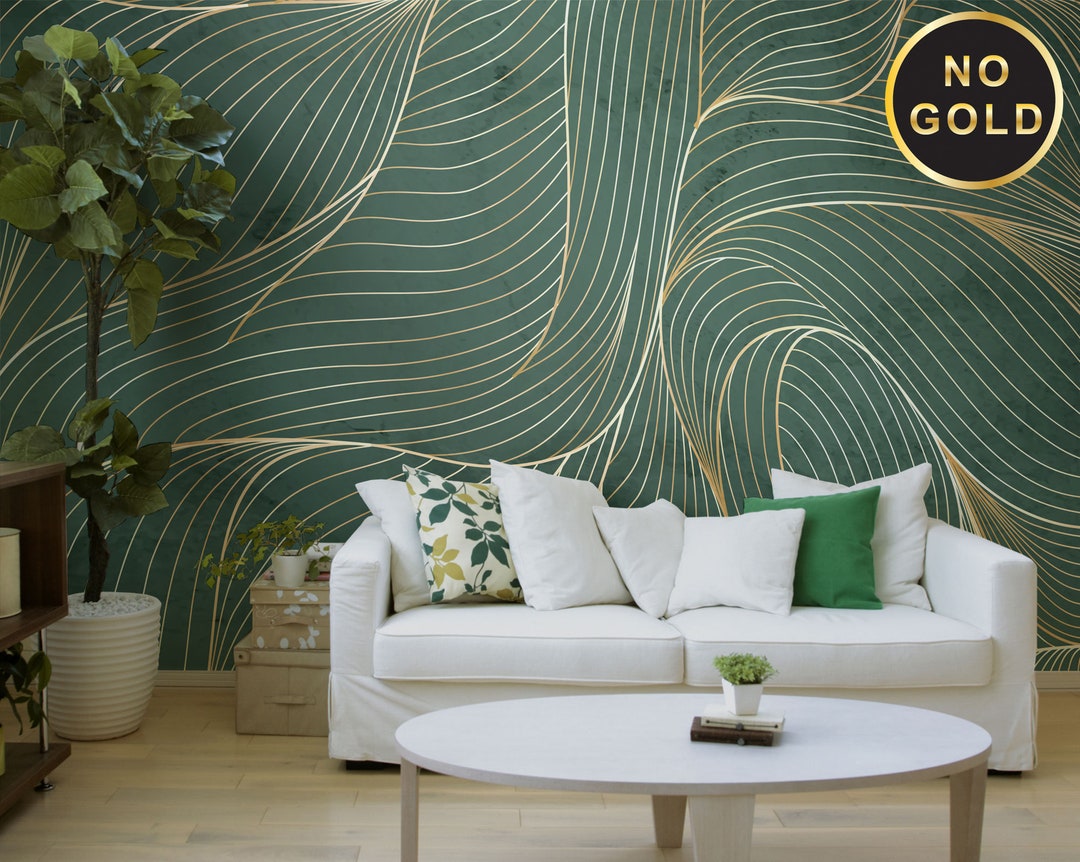 Green Abstract Line Art Wallpaper wall Decor, Peel and Stick self
