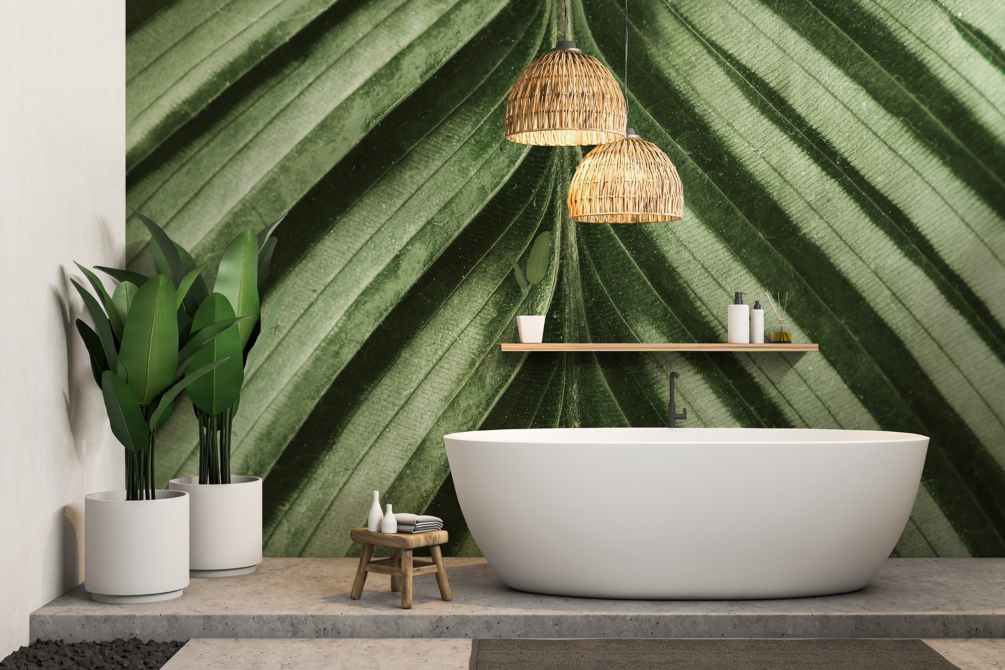 Palm Leaf up Close Dark Green Wall Mural, Tropical Wallpaper, Self ...