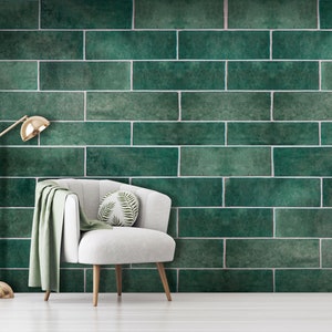 Green brick pattern wallpaper | Self Adhesive, Peel & Stick, Removable wallpaper