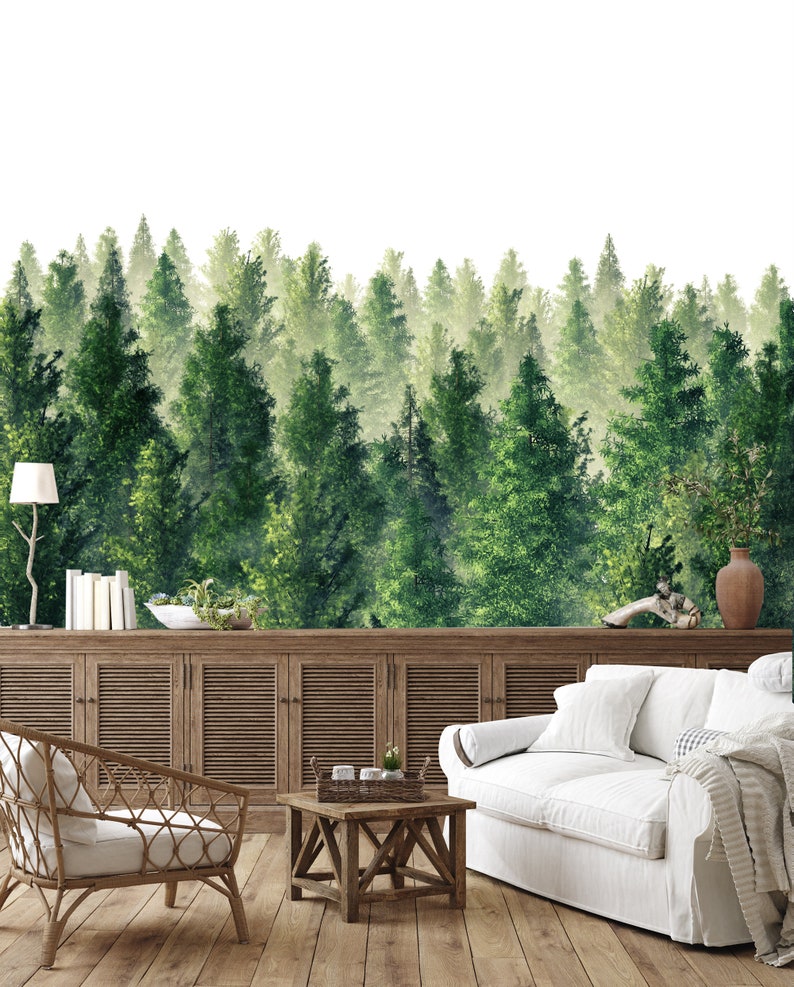 Foggy Forest Wall Mural Trees Wallpaper Self Adhesive Peel - Etsy