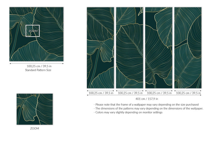 Dark Green and Gold Matte Monstera Leaves Wallpaper Vector - Etsy