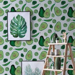 Carta da parati con avocado, piselli, Bruxelles, decorazione murale, autoadesiva, stacca e incolla, carta da parati rimovibile