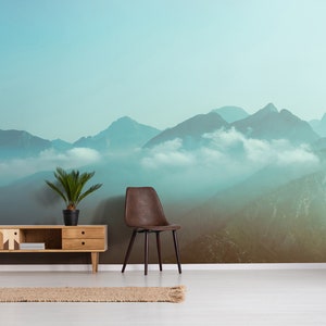 Wallpaper with blue mountains in Turkey, Antalya, Wall Mural, Self Adhesive, Peel & Stick, Removable wallpaper