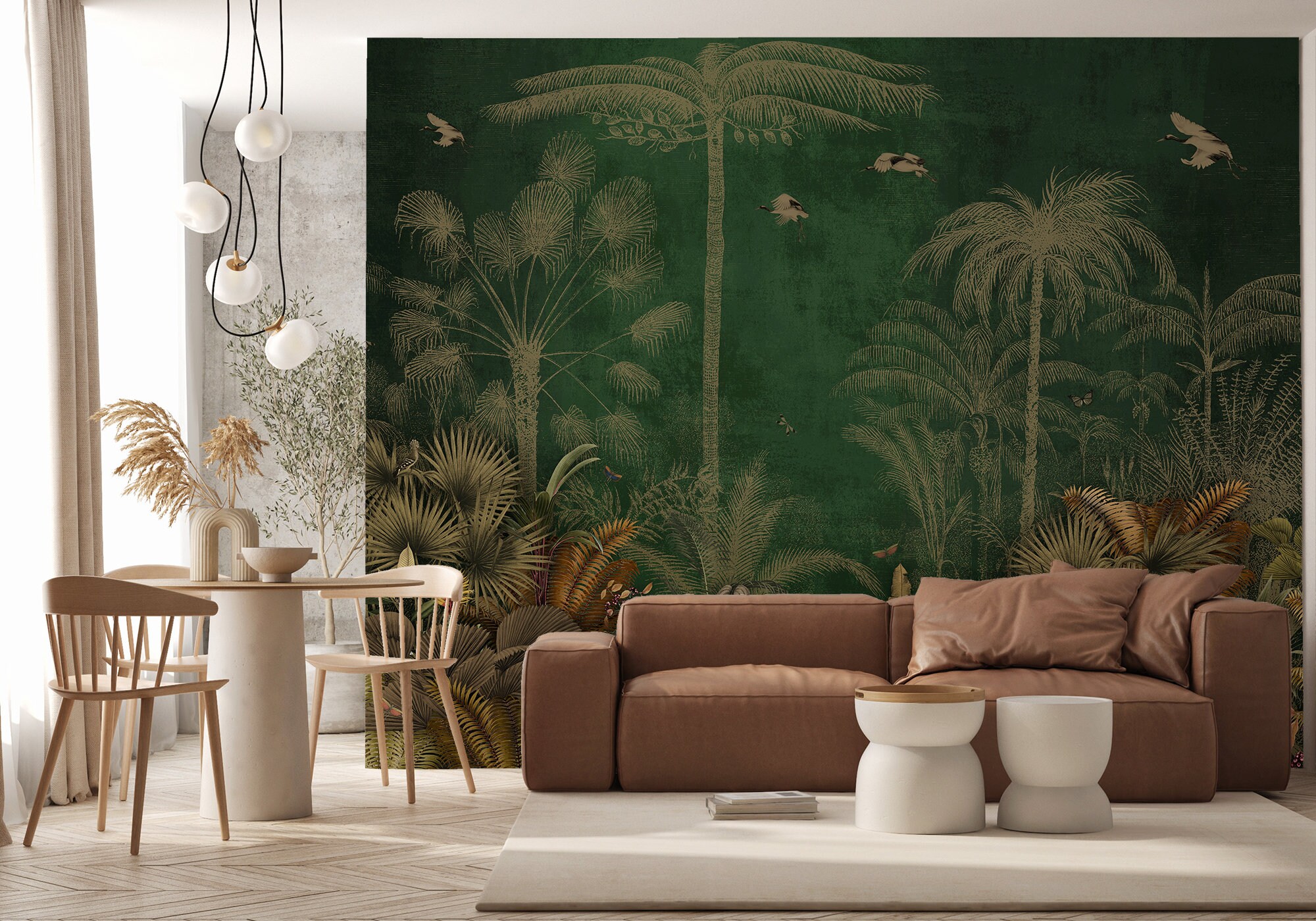 Dark Green Abstract Wallpaper With Tropical Palm Leaf Forest [wall ...