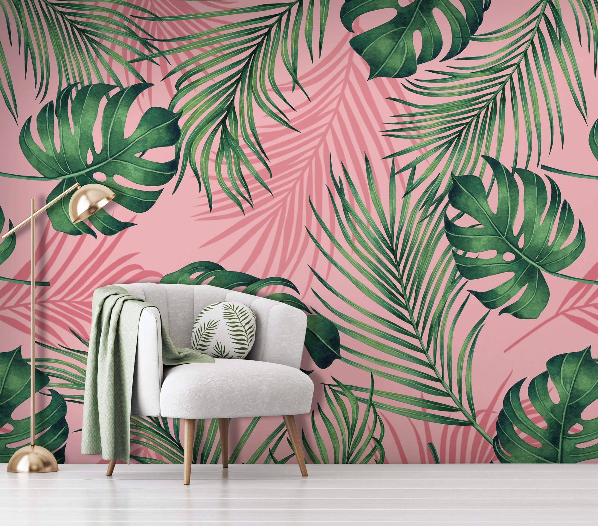 Green Abstract Tropical Leaf Wallpaper Mural  Hovia
