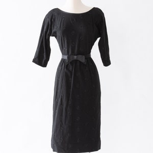 1950s/1960s Little Black Dress | Vintage Sheath Dress | 50s Dress | 60s Dress | Women&#39;s Black Dress | Matching Belt | Size: XS